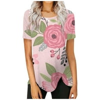 Ženski bluzes kratki rukav casual bluza cvjetna ženska posada vrat za ljetne vrhove ružičaste 3xl