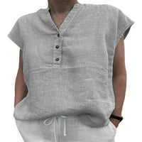 Paille Women TEE kratki rukav majica V izrez majica Labavi loungewebry Tunic Bluze Grey XL
