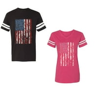 Američka zastava Uniznoj par koji odgovara pamučnom dresu stil majica kontrastne pruge na rukavima