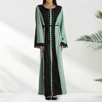 Žene Abaya Maxi haljina s dugim rukavima BI Color Crochet čipka Ramadan ogrtač Ženska haljina zelena