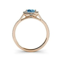 Blue Topaz i dijamantski rušni zaručnički prsten 1. CT TW u 14K ružom Gold.Size 6.5