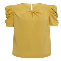 Sanviglor Dame šifon vrhovi čvrsta boja tunika bluza V izrez majica Osnovna majica Ljetni tee Yellow