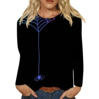 Vrhovi za žene s dugim rukavima Crewneck Halloween Print majica Labava grafička casual bluza crna 3xl