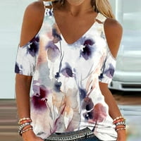 Ženska ležerna košulja Ljeto od ramena Top V izrez Bluza Solid Color Top majica kratkih rukava Top majica
