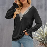 Žene dugih rukava TUMENA ​​DUHOVA LACE V VACT TOP SHOTS TURFLE LATE Čvrsta boja labava bluza pulover