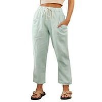 Petort Teretne hlače Women Plus pamučne labave duge ravne hlače Čvrsto boje pamučne i posteljine pantalone