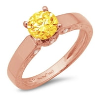 1.06ct okrugli rez žuti prirodni citrinski 18K ružičasti ružin zlato ugraviranje Izjava bridalne godišnjice