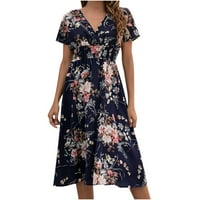 CETHRIO Ljetne haljine - Ležerne prilike cvjetno tiskano s kratkih rukava s V-izrezom