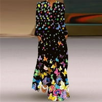 Lopecy-Sta ženska seksi digitalna tiskana dugačka haljina V-izrez sa džepovima Dugih rukava Dress Popust
