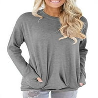 Ženska ležerna dugih rukava, pulover od labavih tunikih majica bluza sa džepom