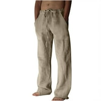 Hlače za muškarce, čišćenje muški pamuk i posteljina elastična struka zdrobljene prozračne ugodne pantalone