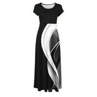 Proljetne maxi haljine za žene aktivna haljina A-line kratki kratki rukav cvjetni crni l