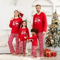 Porodični božićni pidžamski set, porodična oprema, crvena, božićni vilk, uzorak snježnog pahuljica