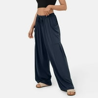Ženske hlače Čvrsta boja Mid visoka struka široki noga elastični nacrtajući palazzo sa bočnim džepom