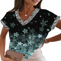 Avamo Ženska modna cvjetna sitnica Majica kratkih rukava Boho labavi tunički bluza V izrez za odmor