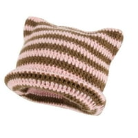 Unizno pokazivo pulover slatke mačke uši ženske šešire INS Mall Devil pletena vunena kap prugasta japanska