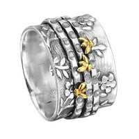 Keusn Vintage cvjetni insekt Rotirajući prsten nakit srebrni vintage prsten