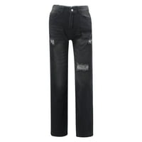 Hinvhai Žene Solidne boje Jeans Pocket Hlače Ženske traperice na klirensu crni 10