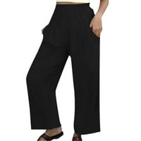 Posteljine hlače Žene Ljeto Ležerne prilike široke noge Solistične struke Comfy pantalone s džepovima