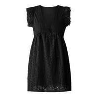 Ženski izrez ruffle džepni rezervoar Top Hakama Summer Solid V izrez mini haljina