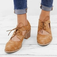 Čizme s ravnim gležnja za žene Dreske cipele prozračne visoke potpetice Retro kratke čizme Brown 41