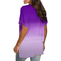 WHLBF Clearence Ženske vrhove modne gradijentne tiskane bluze V-izrez s kratkim rukavima labava majica