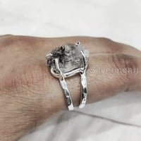 Prirodni herkimer dijamantni prsten, grubi herkimer dijamantni prsten, rodni kamen, čekić, srebro, ženski