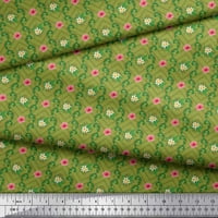 Soimoi Green Poly Georgette Listovi tkanine, ružičasta cvjetna i dijamantna geometrijska tkanina za