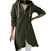 Viikei ženske dukseve sa patentnim hoodie jakne za žene ženske kapute plus veličine čišćenje punog boja dugih rukava dugim džepovima džepovi nepravilni rub dugi kaputi