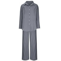 Ženske odjeće Ležerne prilike pamučne posteljine košulje dugih rukava Loose High Squik široke noge Palazzo hlače postavlja loungewear