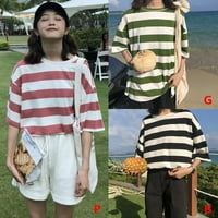 Prevelika majica Korejskog stila Žene kratki rukav Striped casual labav tee Hip Hop Srednja odjeća plus