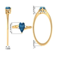 Oblik srca London Blue Topaz Solitaire Promise Prsten sa dijamant, 14k žuto zlato, US 4.00
