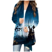 Cuoff Wouns Coats Jakne za žene Cardigan Labavi Ležerni Halloween Print Džep s dugim rukavima Žene Plavi