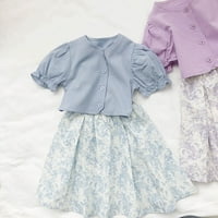 Djevojčica Djevojke Djevojke Outfits & Set Solid Boja Okrugli vrat Kratki rukav i cvjetne suknje Ljeto