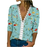 Žene cvjetne bluze rukave s rukavima čipke V izrez Tees Crusy casual tunika Stretchy vrhovi lagane majice