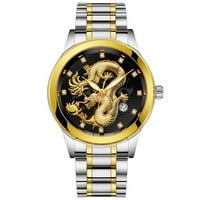 Cuhas Muške satove Vodootporni muški zlatni zmajski skulptura Kvarcni sat luksuzni muškarci čelični