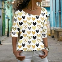 Dame Valentinovo pulover Top Heart Print Dugih rukava Ležerna majica Kratka majica Ženske majice Ljeto