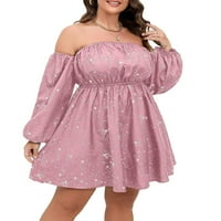 Ženska zabava Galaxy ružičasta s ramena Line haljine s dugim rukavima plus veličine