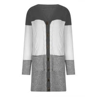 Zyekqe Ženski džemper Cardigani dolje V izrez dugih rukava, puni patchwork patchwork pletena jakna sa