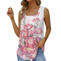 Ženska modna casual naleted cvjetni spremnik za okrugli vrat bez rukava Top Hot Pink 2xl
