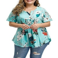 Ženska majica s kratkim rukavima V-izrez bluza za bluzu od vrata Floral plus veličine Tunike vrhovi