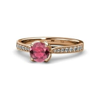 Rhodolite Garnet & Diamond Solitaire plus angažman prsten milgrain rad 1. CT TW u 14K ružičastog zlata