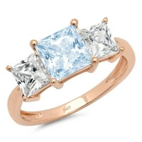 2.62ct Princess Cut Prirodni švicarski plavi Topaz 14k Rose Gold Gold Anniverment Kamena prstena Veličina