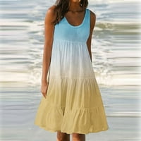 Ženska modna ljetna gradijentska ručna tuševa rukava bez rukava haljina za plažu cvjetna haljina žuti