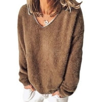 Modni pulover ženski dugi rukav čista boja V izrez majica casual elegantni džemper vrhovi e-scenografije