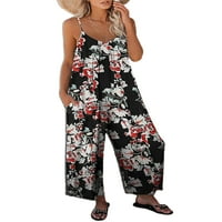 Glookwis Ljetni kombinuiti za ženske ležerne hlače sa širokim nogama Rompers cvjetni print boemskim