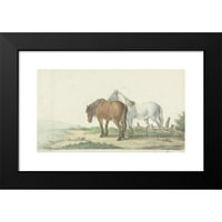 Jean Bernard crni moderni uokvireni muzej umjetnički print pod nazivom - smeđi i bijeli konj na putu