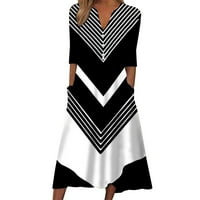 Zunfeo Ženske ljetne haljine - tiskani V izrez kratki rukav sa džepovima Ležerna haljina Black XL