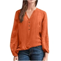 Symoidni ženski bluzni - V-izrez čvrsto otvorene tube modna casual retro dugih rukava majica za majicu na narančastu