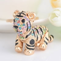 Kripyery Key Ring Vivid Rhinestone Decor Multi-Color 3D Tiger Privjesak Charming Lanac ključeva za torbicu